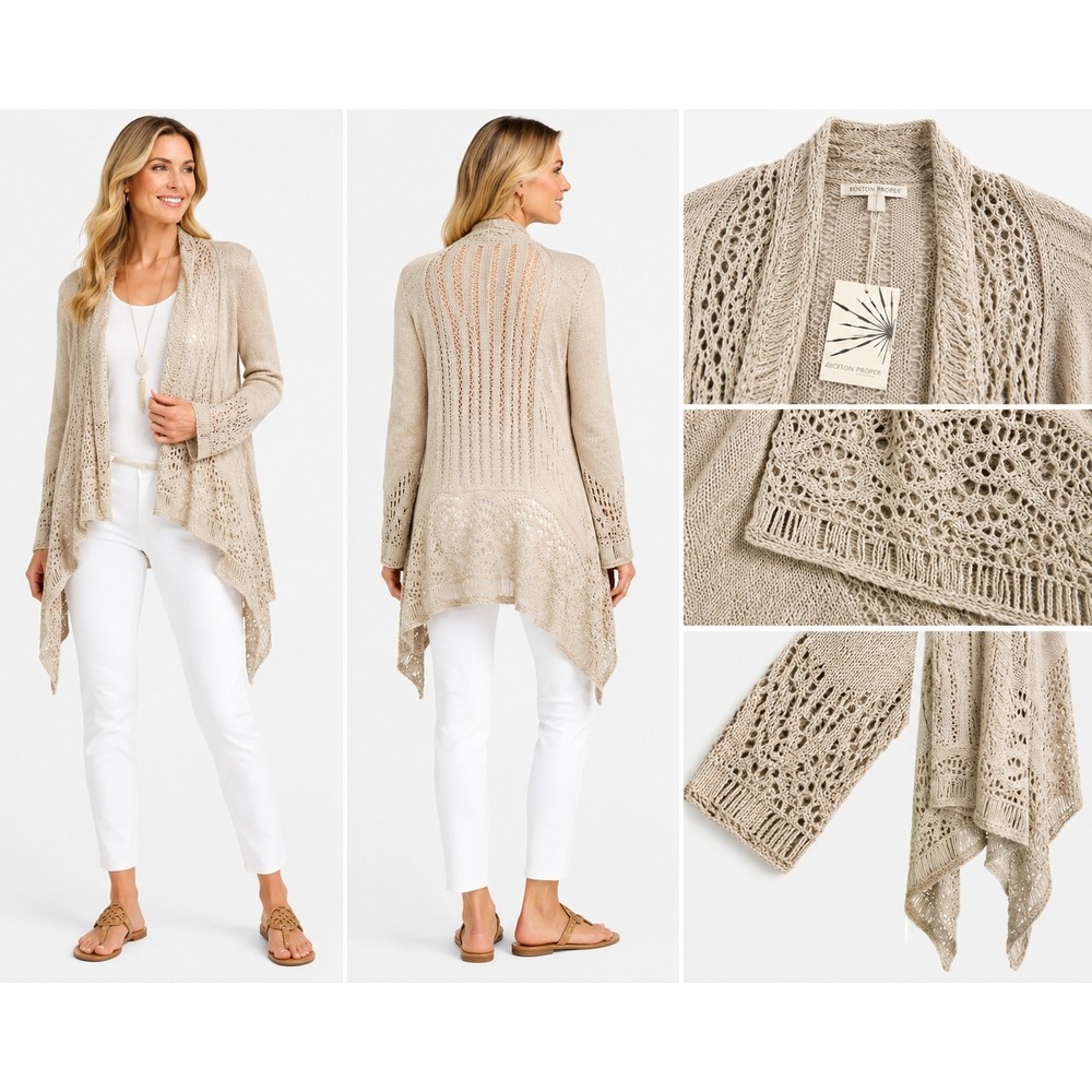 Boston Proper Wrap Womens XS Boho Festival Hippie Coastal Beach Airy Crochet‎